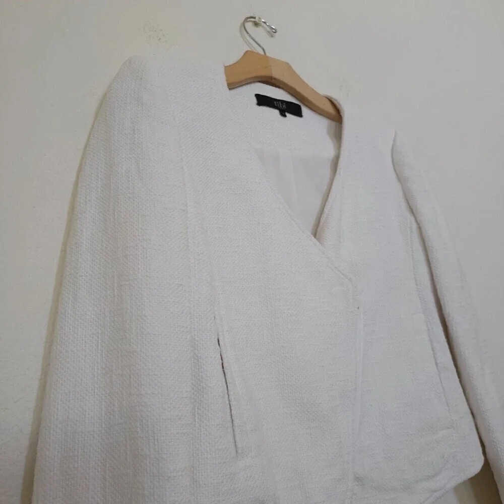 TIBI NY 100% Cotton Cropped Asymmetrical Knit Moto Jacket White 6 Quirt Luxury
